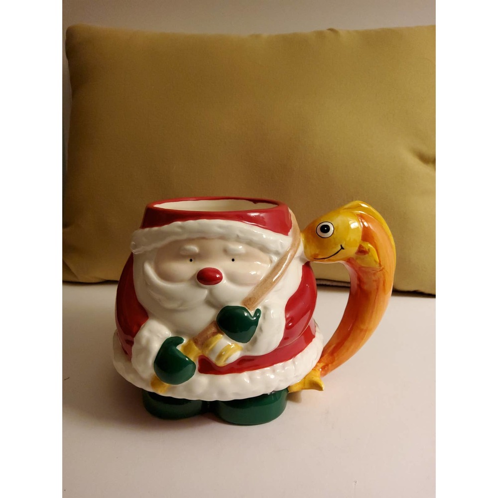Santa Claus mug with a fish handle